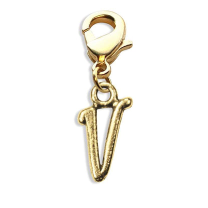Whimsical Gifts | V Letter Charm | Antique Gold | Lobster Claw | Jewelry Accessory