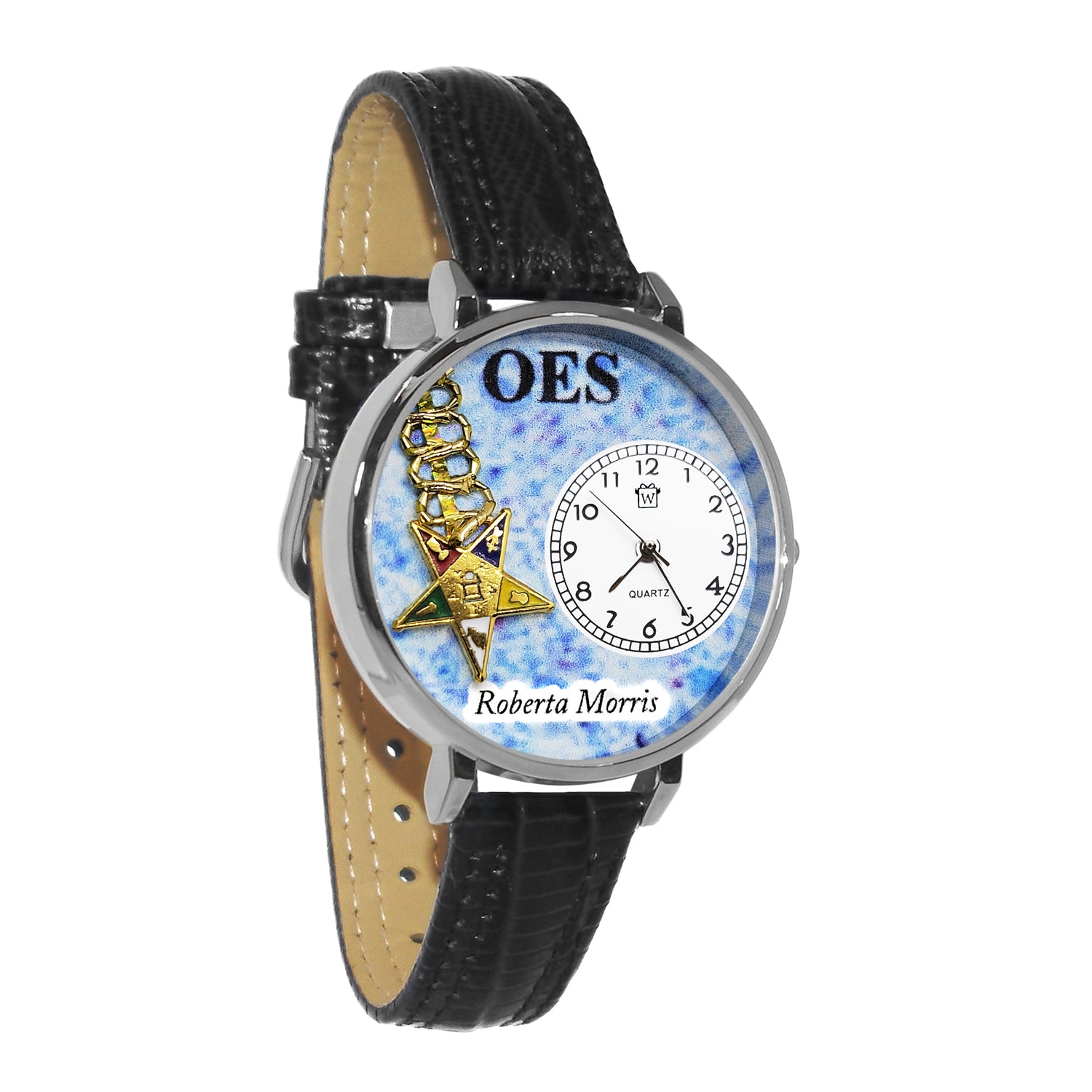 Whimsical Gifts | Personalized Order of the Eastern Star 3D Watch Large Style | Handmade in USA | Hobbies & Special Interests | Order of the Eastern Star | Novelty Unique Fun Miniatures Gift | Silver Finish Black Leather Watch Band