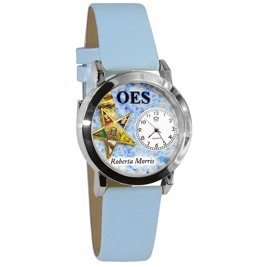 Whimsical Gifts | Personalized Order of the Eastern Star 3D Watch Small Style | Handmade in USA | Hobbies & Special Interests | Order of the Eastern Star | Novelty Unique Fun Miniatures Gift | Silver Finish Navy Blue Leather Watch Band