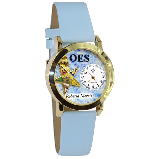 Whimsical Gifts | Personalized Order of the Eastern Star 3D Watch Small Style | Handmade in USA | Hobbies & Special Interests | Order of the Eastern Star | Novelty Unique Fun Miniatures Gift | Gold Finish Navy Blue Leather Watch Band