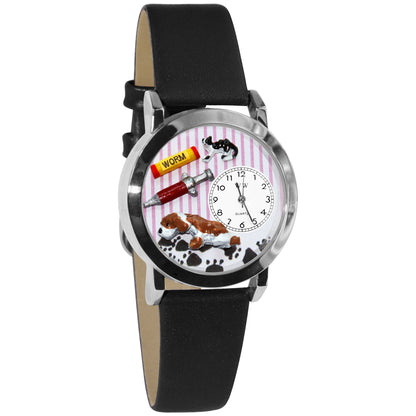 Whimsical Gifts | Veterinarian 3D Watch Small Style | Handmade in USA | Professions Themed | Pet & Animal Professions | Novelty Unique Fun Miniatures Gift | Silver Finish Black Leather Watch Band