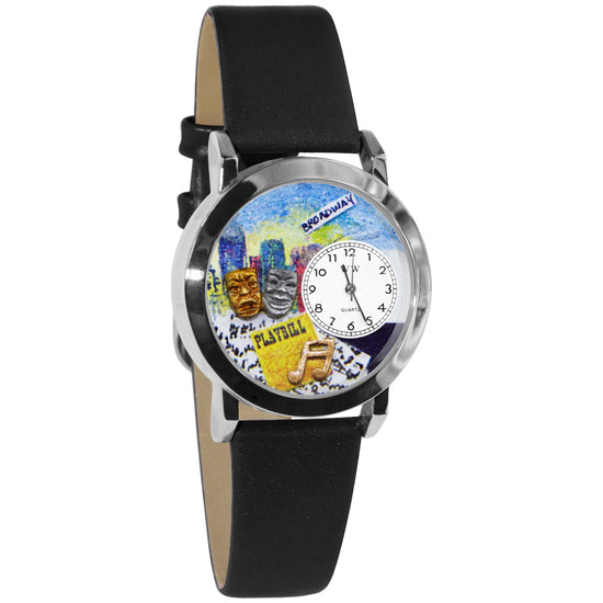 Whimsical Gifts | Drama Theater 3D Watch Small Style | Handmade in USA | Hobbies & Special Interests | Arts & Performance | Novelty Unique Fun Miniatures Gift | Silver Finish Black Leather Watch Band