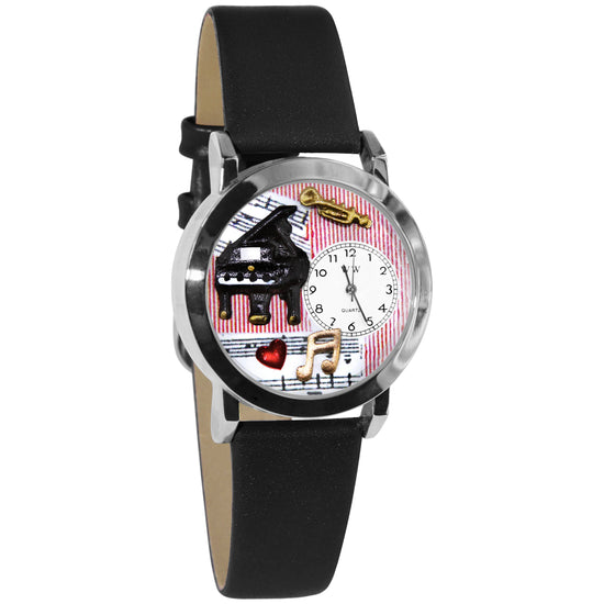 Whimsical Gifts | Music Teacher 3D Watch Small Style | Handmade in USA | Professions Themed | Teacher | Novelty Unique Fun Miniatures Gift | Silver Finish Black Leather Watch Band