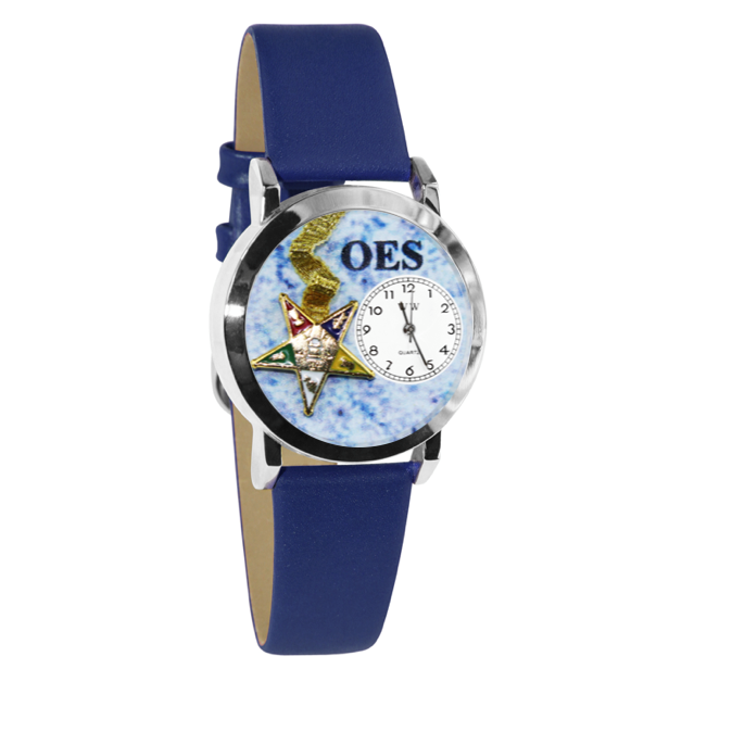 Whimsical Gifts | Order of the Easter Star 3D Watch Small Style | Handmade in USA | Hobbies & Special Interests | Order of the Eastern Star | Novelty Unique Fun Miniatures Gift | Silver Finish Navy Blue Leather Watch Band