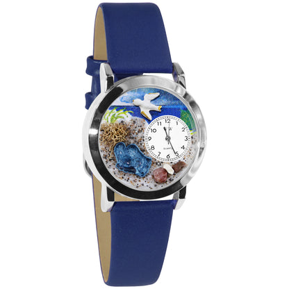 Whimsical Gifts | Footprints 3D Watch Small Style | Handmade in USA | Religious & Spiritual |  | Novelty Unique Fun Miniatures Gift | Silver Finish Navy Blue Leather Watch Band