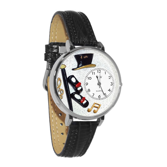 Whimsical Gifts | Tap Dancing 3D Watch Large Style | Handmade in USA | Hobbies & Special Interests | Arts & Performance | Novelty Unique Fun Miniatures Gift | Silver Finish Black Leather Watch Band