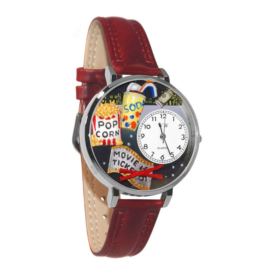 Whimsical Gifts | Movie Lover 3D Watch Large Style | Handmade in USA | Hobbies & Special Interests | Arts & Performance | Novelty Unique Fun Miniatures Gift | Silver Finish Red Leather Watch Band
