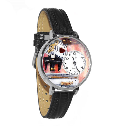 Whimsical Gifts | Music Teacher 3D Watch Large Style | Handmade in USA | Professions Themed | Teacher | Novelty Unique Fun Miniatures Gift | Silver Finish Black Leather Watch Band
