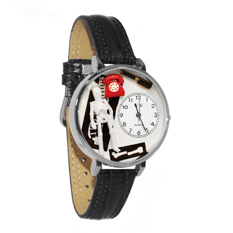 Whimsical Gifts | Orthopedics 3D Watch Large Style | Handmade in USA | Professions Themed | Medical Professions | Novelty Unique Fun Miniatures Gift | Silver Finish Black Leather Watch Band