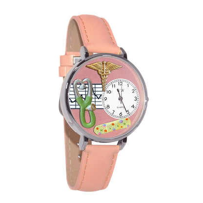 Whimsical Gifts | Nurse Stethoscope Pink 3D Watch Large Style | Handmade in USA | Professions Themed | Nurse | Novelty Unique Fun Miniatures Gift | Silver Finish Pink Leather Watch Band