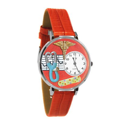 Whimsical Gifts | Nurse Stethoscope Red 3D Watch Large Style | Handmade in USA | Professions Themed | Nurse | Novelty Unique Fun Miniatures Gift | Silver Finish Red Leather Watch Band