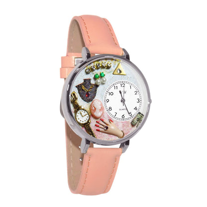 Whimsical Gifts | Jewelry Lover Pink 3D Watch Large Style | Handmade in USA | Hobbies & Special Interests | Fashionista | Novelty Unique Fun Miniatures Gift | Silver Finish Pink Leather Watch Band