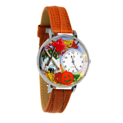 Whimsical Gifts | Autumn Leaves 3D Watch Large Style | Handmade in USA | Holiday & Seasonal Themed | Fall & Winter | Novelty Unique Fun Miniatures Gift | Silver Finish Tan Leather Watch Band