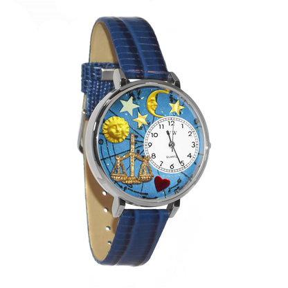 Whimsical Gifts | Libra Zodiac 3D Watch Large Style | Handmade in USA | Zodiac & Celestial |  | Novelty Unique Fun Miniatures Gift | Silver Finish Royal Blue Leather Watch Band