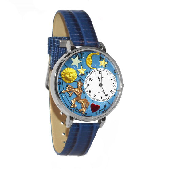 Whimsical Gifts | Sagittarius Zodiac 3D Watch Large Style | Handmade in USA | Zodiac & Celestial |  | Novelty Unique Fun Miniatures Gift | Silver Finish Royal Blue Leather Watch Band