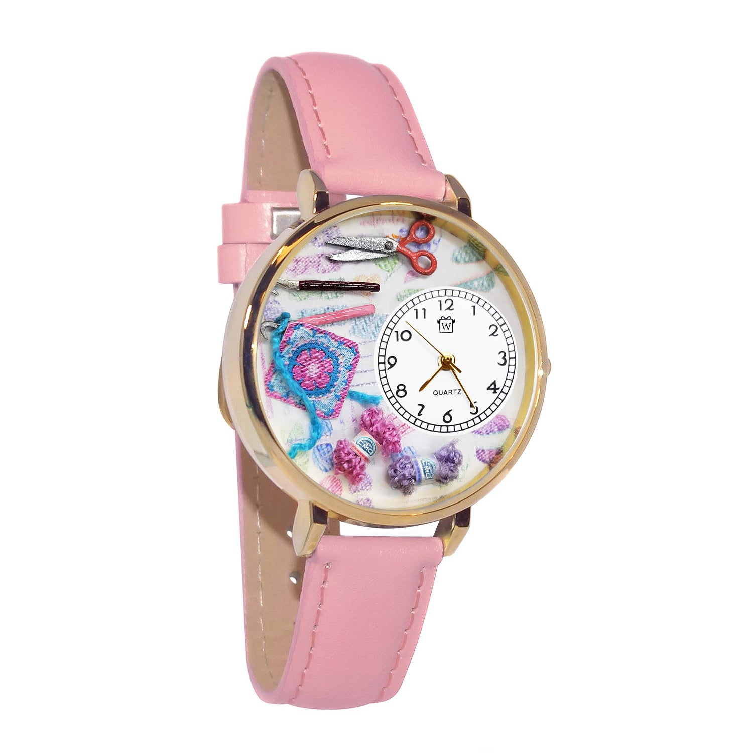 Whimsical Gifts | Crochet 3D Watch Large Style | Handmade in USA | Hobbies & Special Interests | Sewing & Crafting | Novelty Unique Fun Miniatures Gift | Silver Finish Pink Leather Watch Band