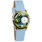 Whimsical Gifts | Frogs 3D Watch Small Style | Handmade in USA | Animal Lover | Outdoor & Garden | Novelty Unique Fun Miniatures Gift | Gold Finish Light Blue Leather Watch Band