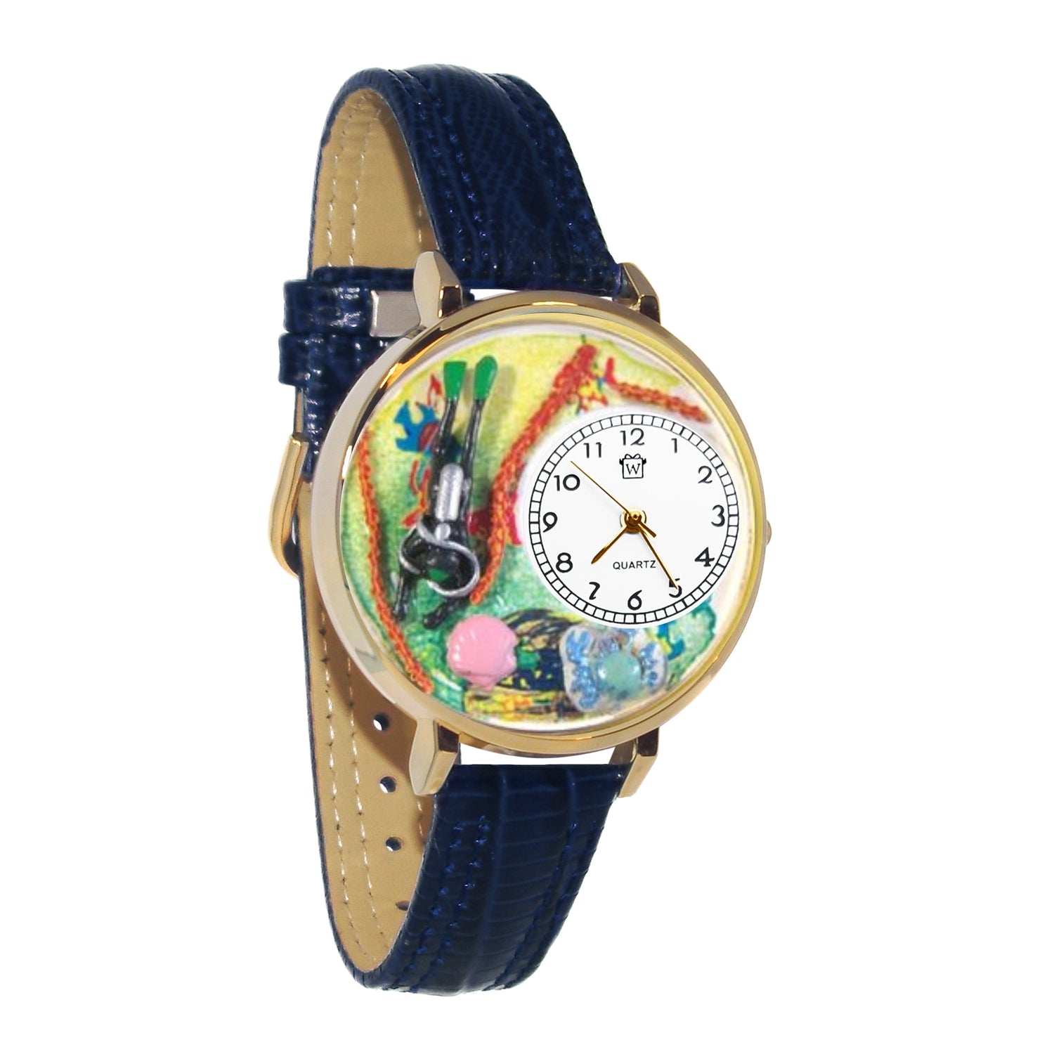 Whimsical Gifts | Scuba 3D Watch Large Style | Handmade in USA | Hobbies & Special Interests | Outdoor Hobbies | Novelty Unique Fun Miniatures Gift | Gold Finish Black Leather Watch Band