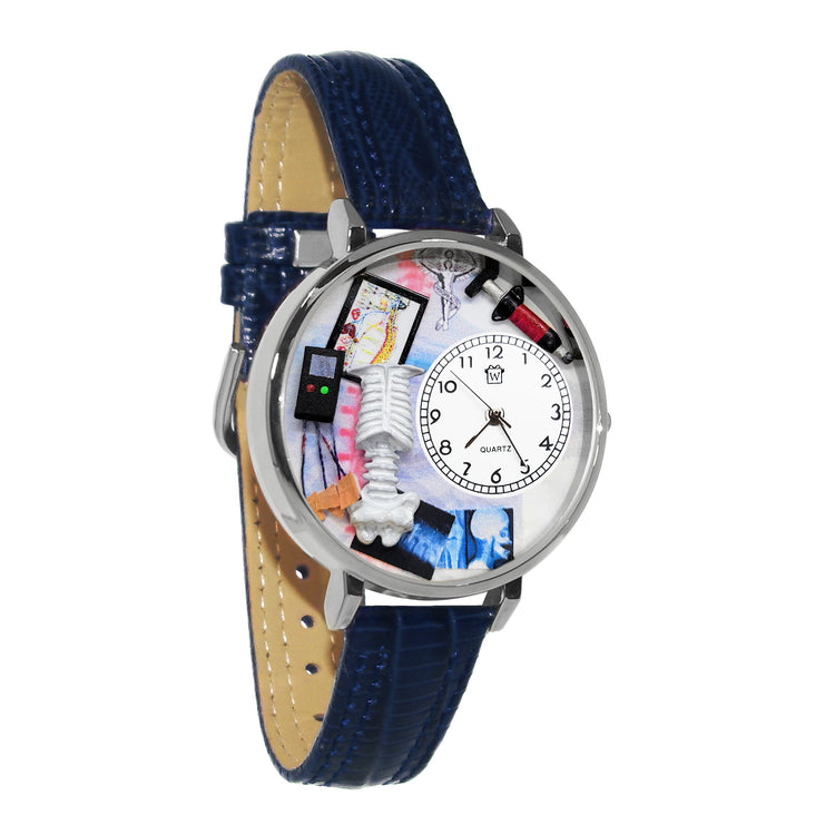 Gift | Silver Finish Navy Blue Leather Watch Band