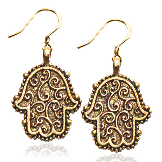 Whimsical Gifts | Hamsa Hand Charm Earrings in Gold Finish Back View | Religious & Spiritual |  | Jewelry