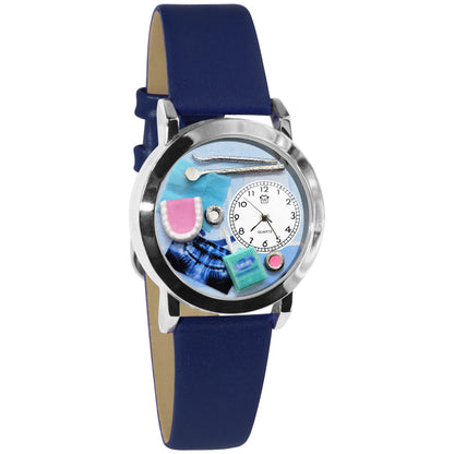 Whimsical Gifts | Dentist Dental Hygienist 3D Watch Small Style | Handmade in USA | Professions Themed | Dental Professions | Novelty Unique Fun Miniatures Gift | Silver Finish Navy Blue Leather Watch Band