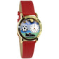 Whimsical Gifts | Soccer 3D Watch Small Style | Handmade in USA | Hobbies & Special Interests | Sports | Novelty Unique Fun Miniatures Gift | Gold Finish Red Leather Watch Band