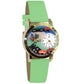 Whimsical Gifts | Trains 3D Watch Small Style | Handmade in USA | Youth Themed |  | Novelty Unique Fun Miniatures Gift | Gold Finish Green Leather Watch Band