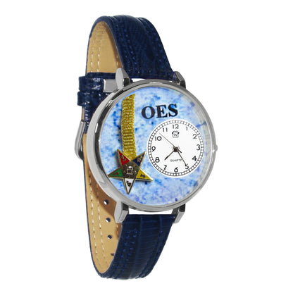 Whimsical Gifts | Order of the Eastern Star 3D Watch Large Style | Handmade in USA | Hobbies & Special Interests | Order of the Eastern Star | Novelty Unique Fun Miniatures Gift | Silver Finish Navy Leather Watch Band