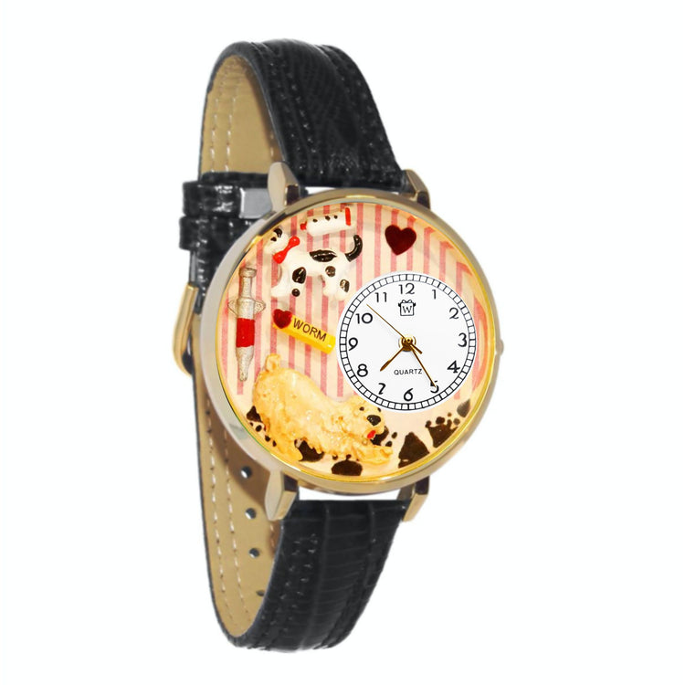 Whimsical Gifts | Veterinarian 3D Watch Large Style | Handmade in USA | Professions Themed | Pet & Animal Professions | Novelty Unique Fun Miniatures Gift | Gold Finish Black Leather Watch Band